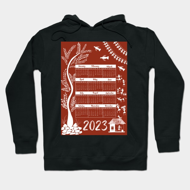 2023 Indian calendar, folk art, calendar, Warli art calendar Hoodie by HariniArts